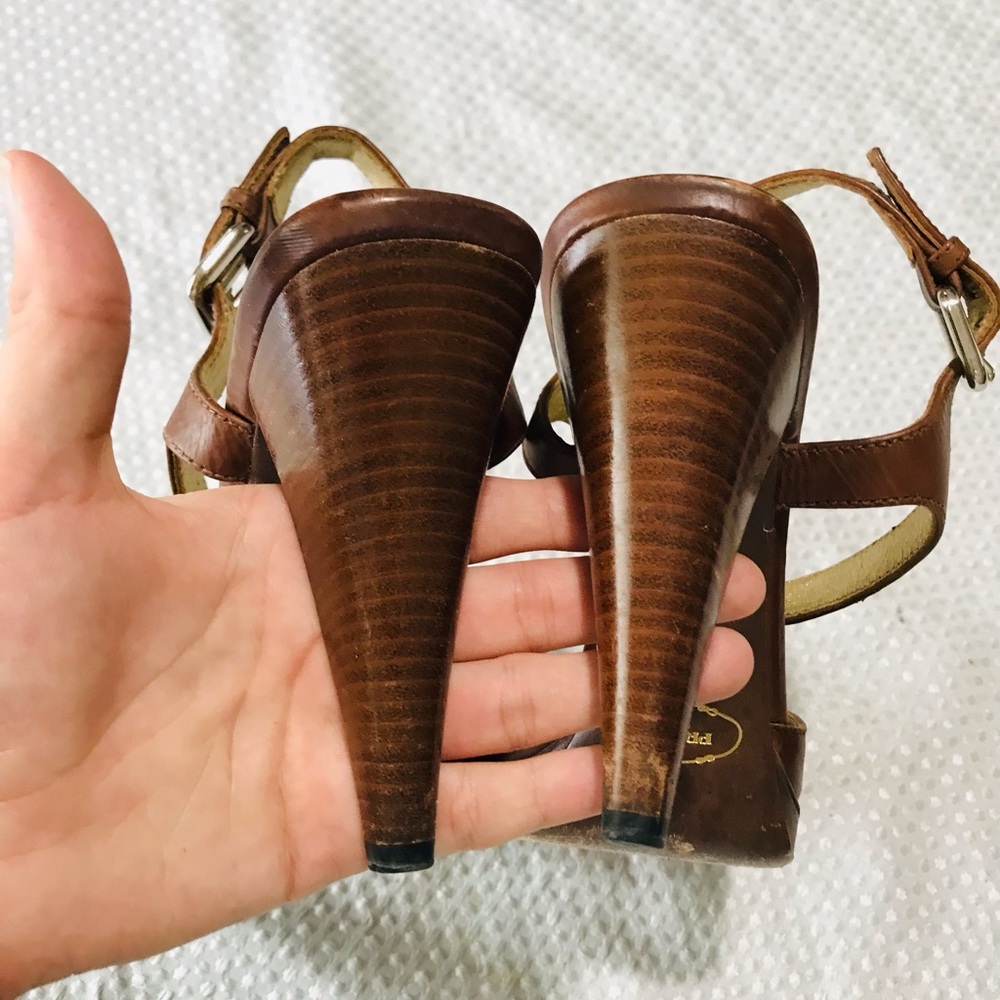 Prada Brown Leather Peep-Toe Slingback Heels - Picture 9 of 15